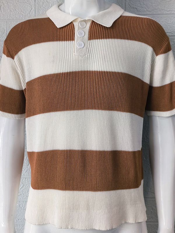 Men’s color matching short -sleeved lapel Polo knitwear