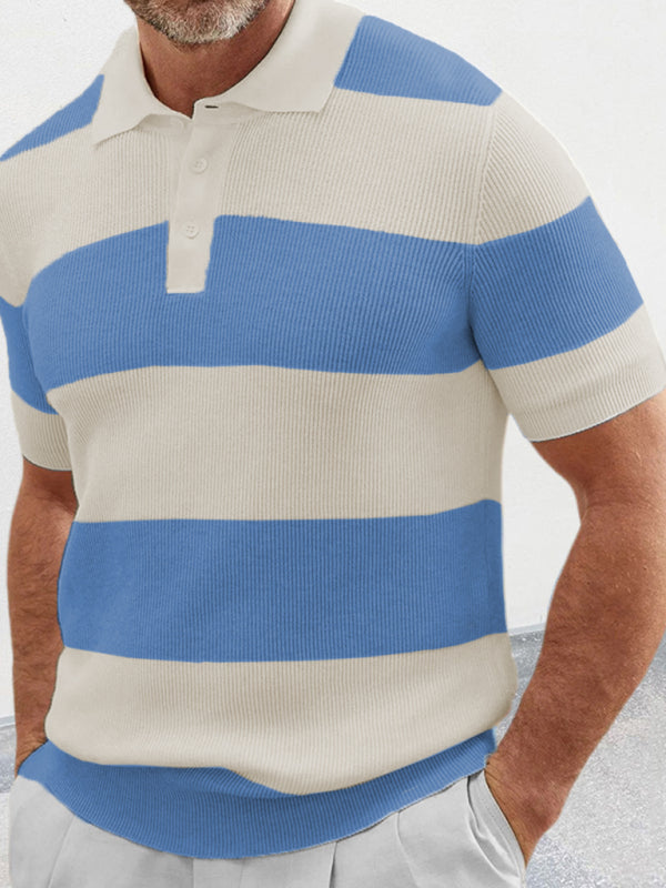 Men’s color matching short -sleeved lapel Polo knitwear - Blue / M
