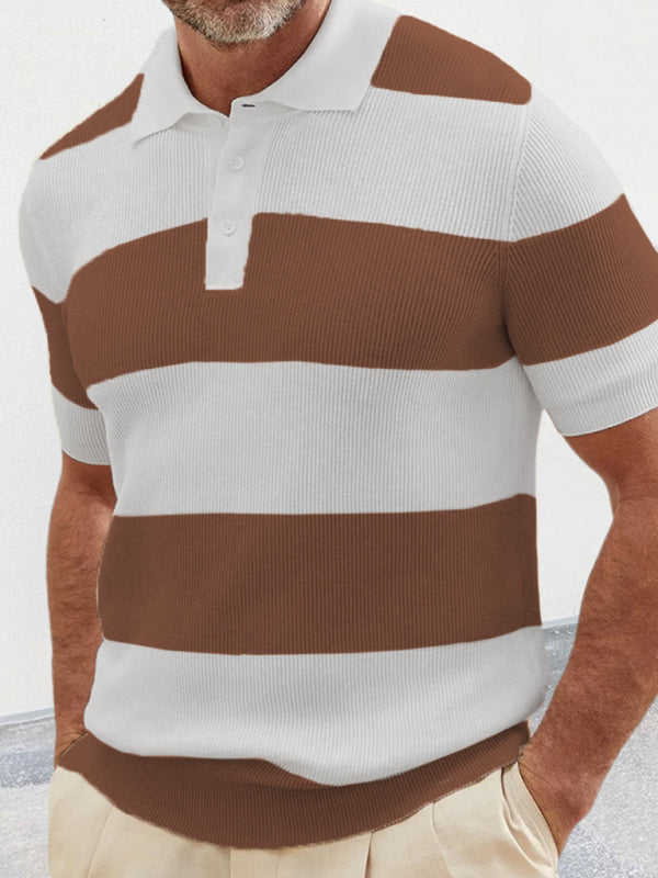 Men’s color matching short -sleeved lapel Polo knitwear - Coffee / M