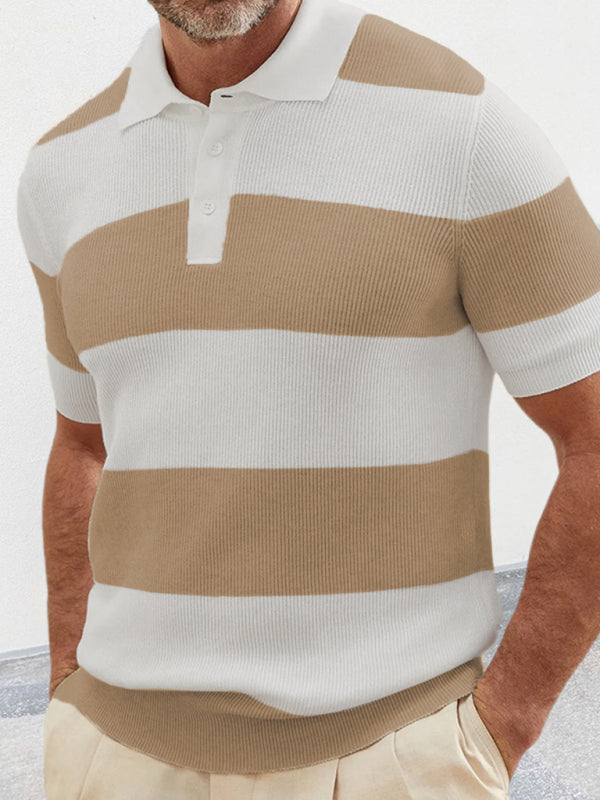 Men’s color matching short -sleeved lapel Polo knitwear - Cream / M