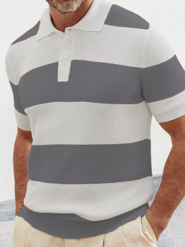 Men’s color matching short -sleeved lapel Polo knitwear - Grey / M