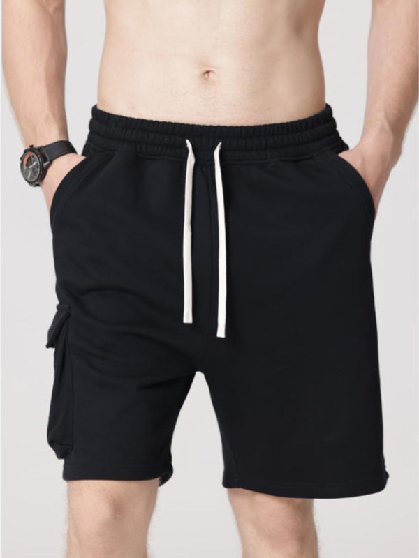 Men’s Contrasting Color Stitching Woven Casual Shorts - Black / M
