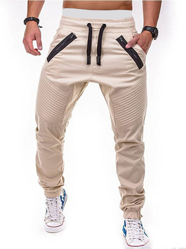 Men’s Contrasting color zipped loose-fitting casual pants