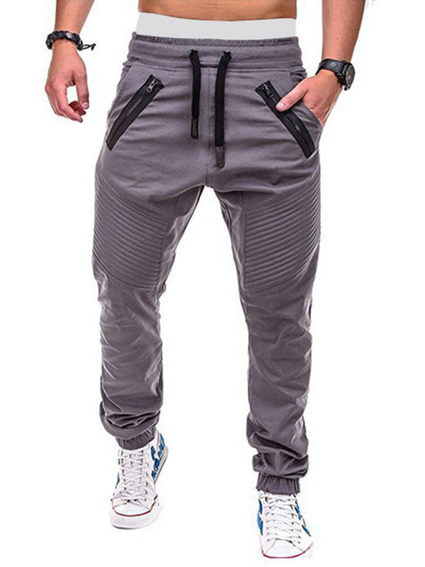 Men’s Contrasting color zipped loose-fitting casual pants - Grey / M