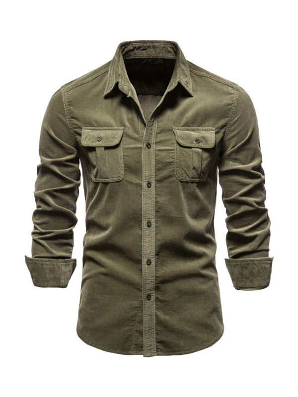 Men’s corduroy slim-fit casual long-sleeve shirt