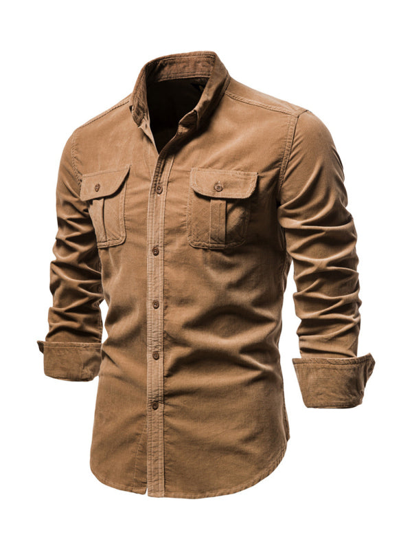 Men’s corduroy slim-fit casual long-sleeve shirt