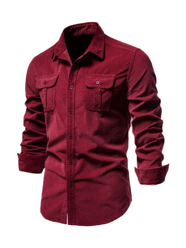 Men’s corduroy slim-fit casual long-sleeve shirt