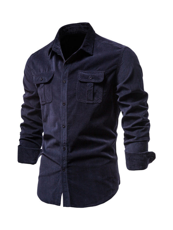 Men’s corduroy slim-fit casual long-sleeve shirt