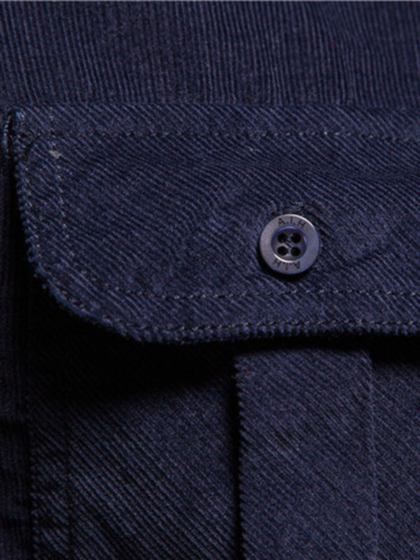 Men’s corduroy slim-fit casual long-sleeve shirt