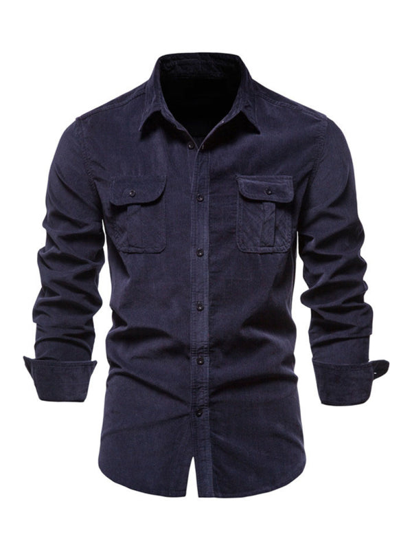Men’s corduroy slim-fit casual long-sleeve shirt - Champlain color / M
