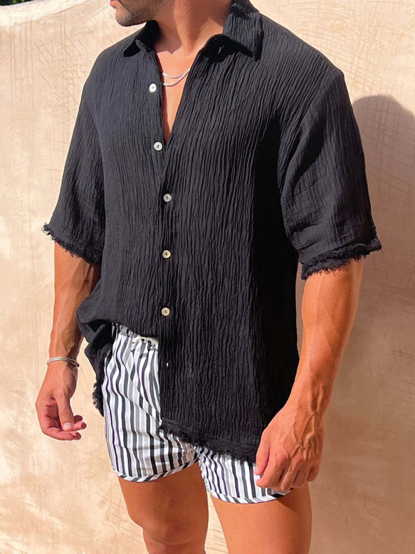 Men’s Cotton Linen Short Sleeve Casual Loose T-Shirt Solid Color Shirt