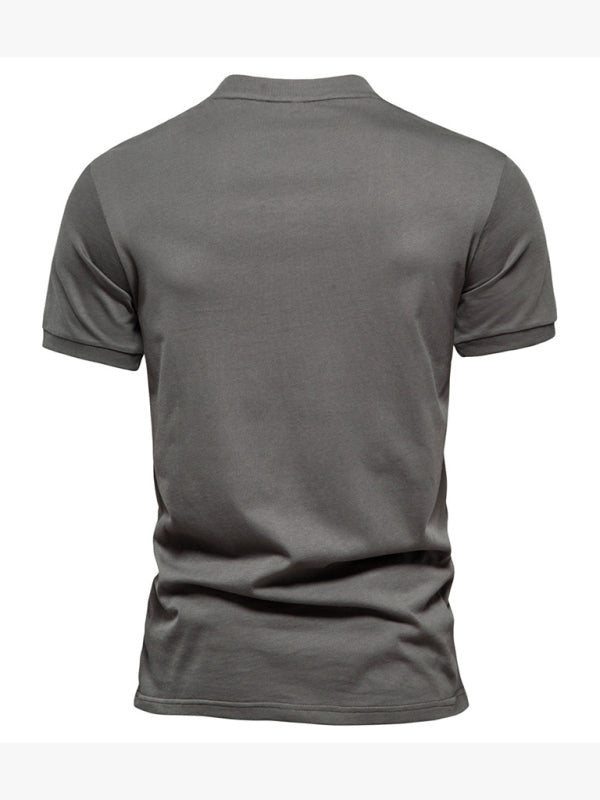Men’s Cotton V Neck Zipper Short Sleeve T-Shirt