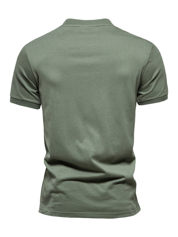 Men’s Cotton V Neck Zipper Short Sleeve T-Shirt