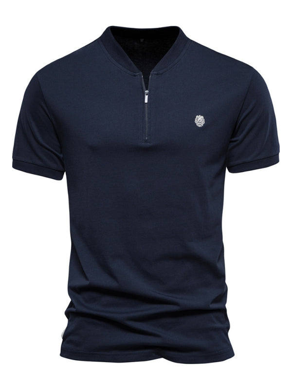 Men’s Cotton V Neck Zipper Short Sleeve T-Shirt - Champlain color / S