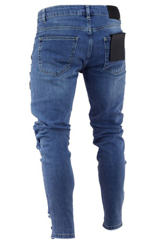 Men’s Distressed Patchwork Knit Denim Jeans