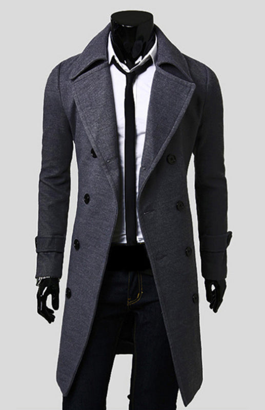 Men’s Double Breasted Lengthened Simple Wool Coat