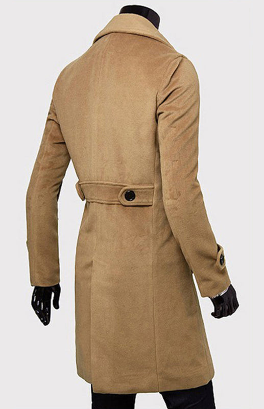 Men’s Double Breasted Lengthened Simple Wool Coat