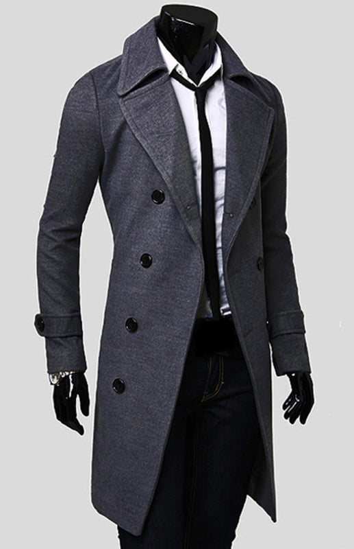 Men’s Double Breasted Lengthened Simple Wool Coat