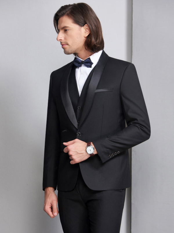 Men’s Elegant Lapel Collar Knit Business Suit
