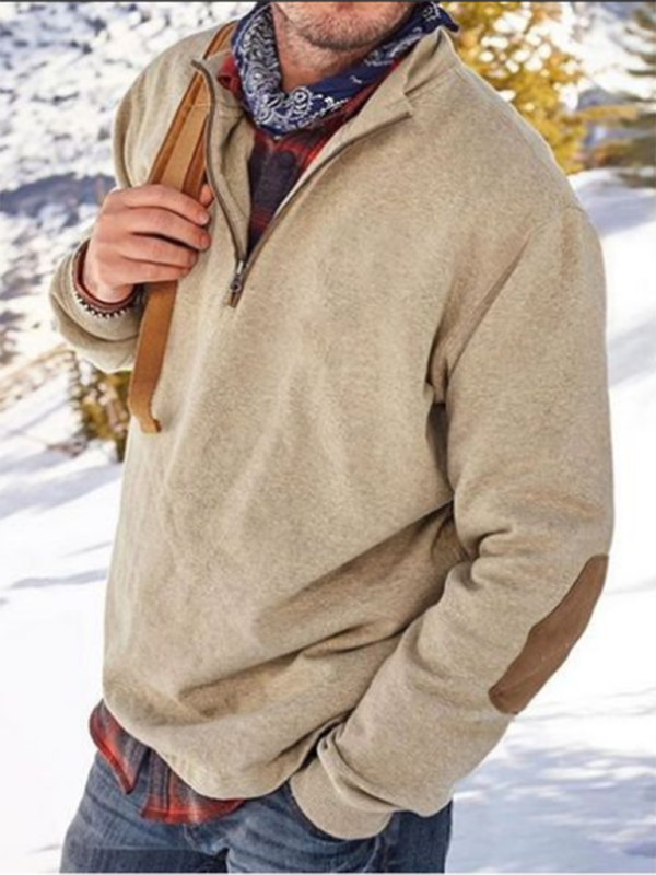 Men’s Fashion Casual Half Zipper Loose Pullover Sweatshirt - Khaki / S