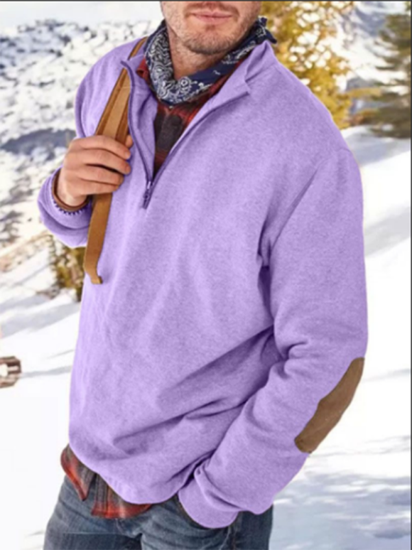 Men’s Fashion Casual Half Zipper Loose Pullover Sweatshirt - Purple / S