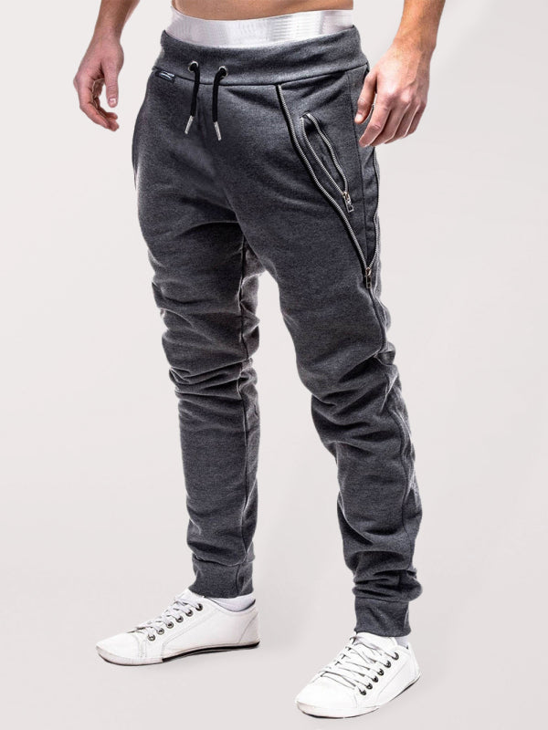 Men’s fashion casual personalized zipper trim trousers - Charcoal grey / M