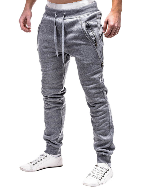 Men’s fashion casual personalized zipper trim trousers - Misty grey / M