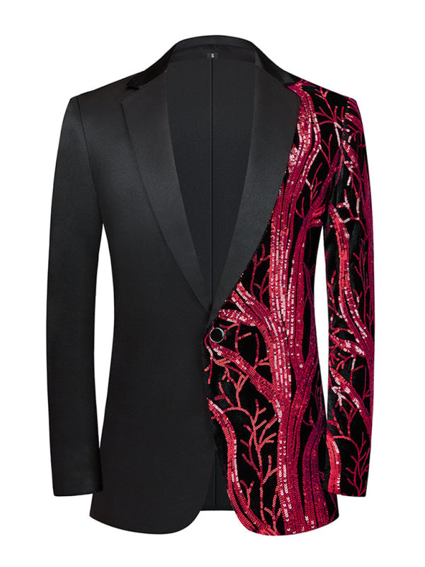 Men’s Fashion Floral Lapel Blazer - Red / S