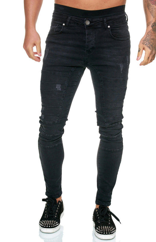 Men’s Fashion High Waist Slim Jeans - Black / S