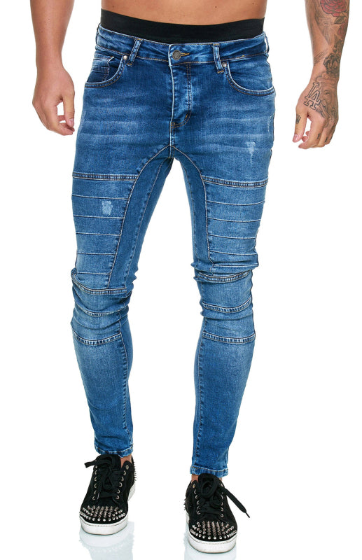 Men’s Fashion High Waist Slim Jeans - Purplish blue navy / S
