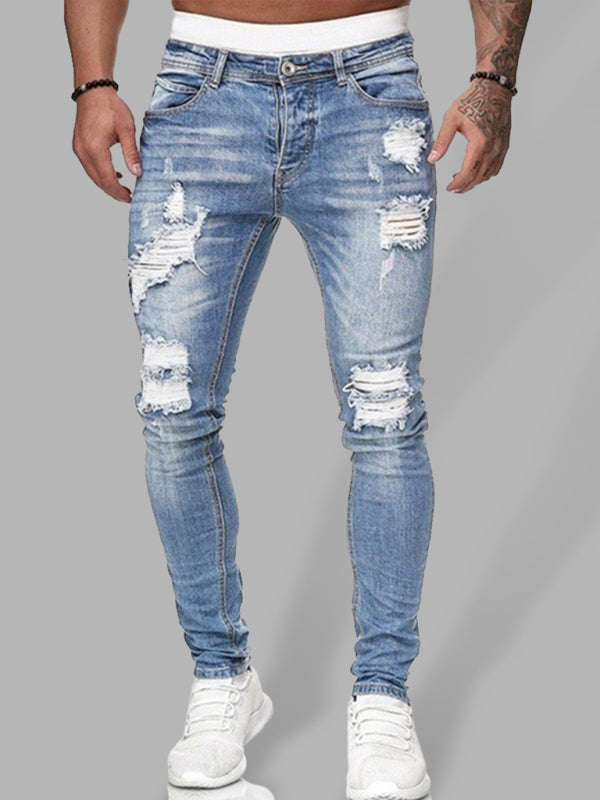 Men’s Fashion Ripped Slim Skinny Jeans - Clear blue / S
