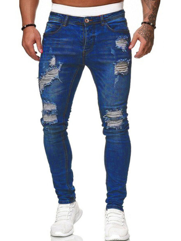 Men’s Fashion Ripped Slim Skinny Jeans - Purplish blue navy / S