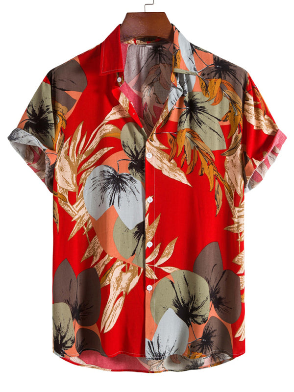 Men’s Fashion Trend Casual Cotton Printed Short Sleeve Shirt - Pattern1 / S