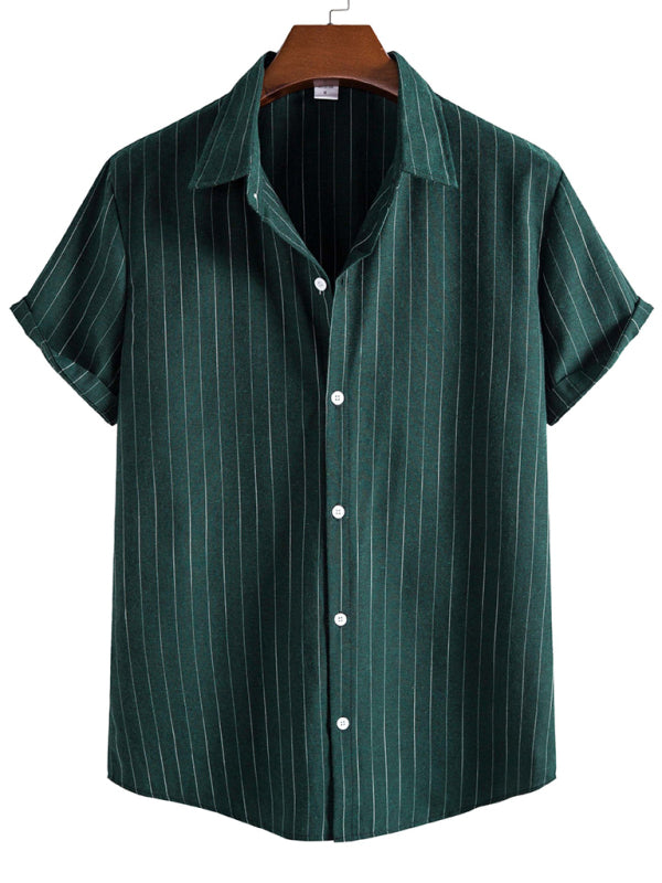 Men’s Fashion Trend Casual Striped Short Sleeve Shirt - Green / S