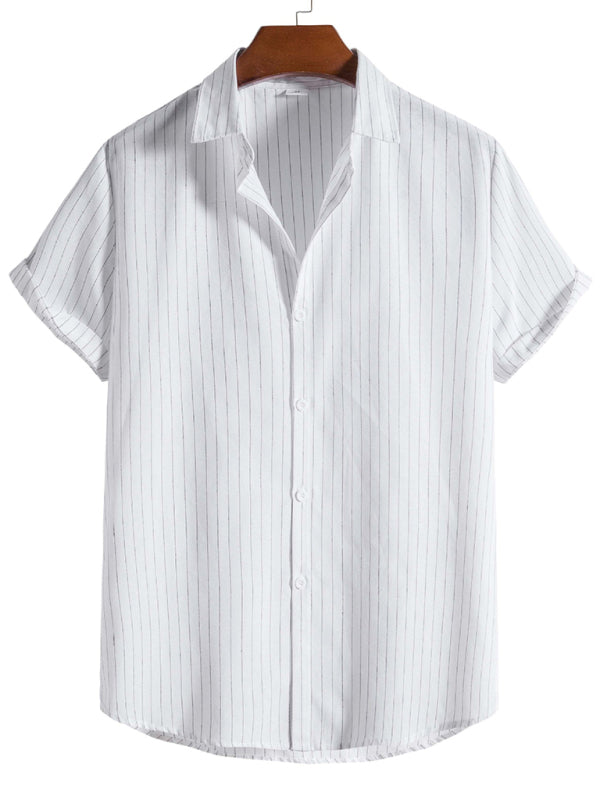 Men’s Fashion Trend Casual Striped Short Sleeve Shirt - White / S