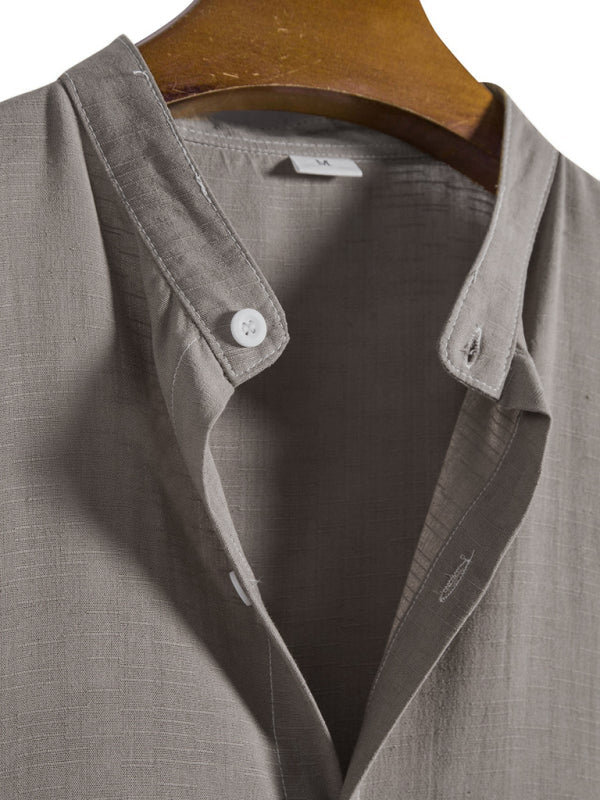 Men’s Fashion Trendy Casual Short Sleeve Stand Collar Shirt