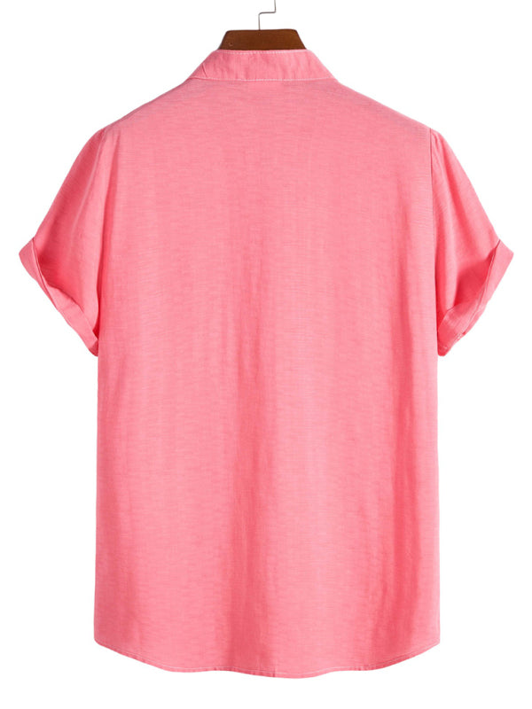 Men’s Fashion Trendy Casual Short Sleeve Stand Collar Shirt