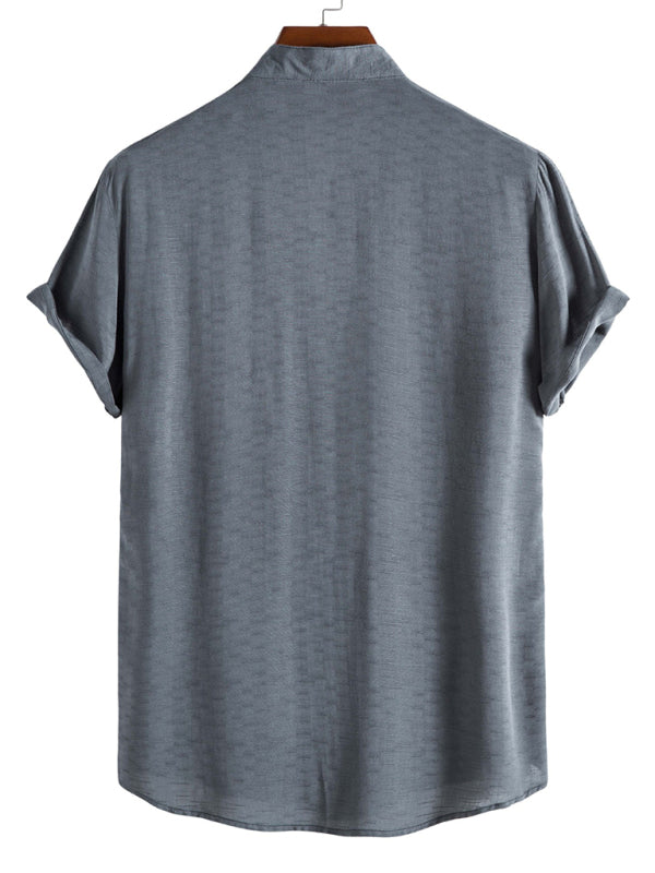 Men’s Fashion Trendy Casual Short Sleeve Stand Collar Shirt