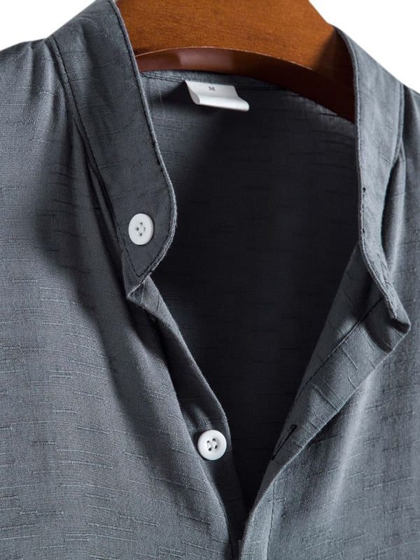 Men’s Fashion Trendy Casual Short Sleeve Stand Collar Shirt