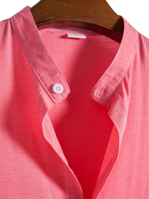 Men’s Fashion Trendy Casual Short Sleeve Stand Collar Shirt