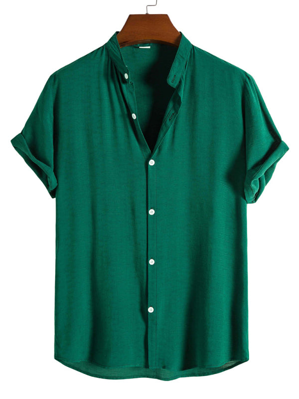 Men’s Fashion Trendy Casual Short Sleeve Stand Collar Shirt - Green / S
