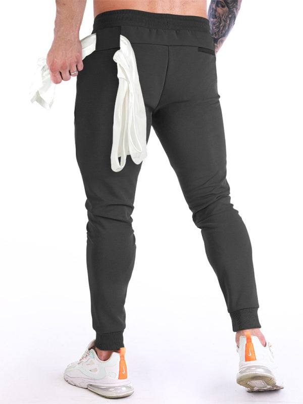 Men’s fitness sports back hanging towel feet training pants