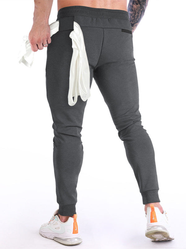 Men’s fitness sports back hanging towel feet training pants
