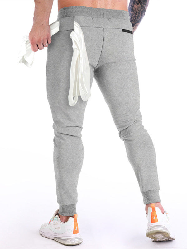 Men’s fitness sports back hanging towel feet training pants