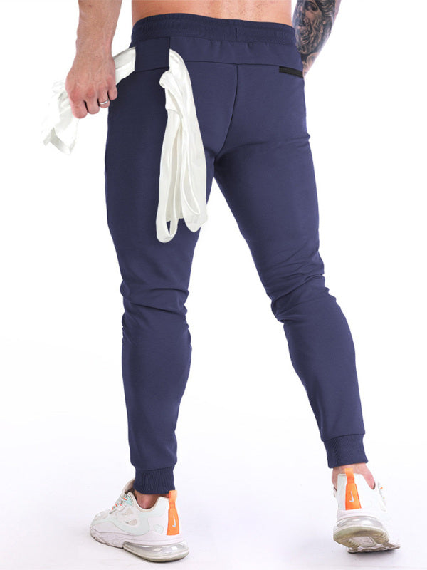Men’s fitness sports back hanging towel feet training pants