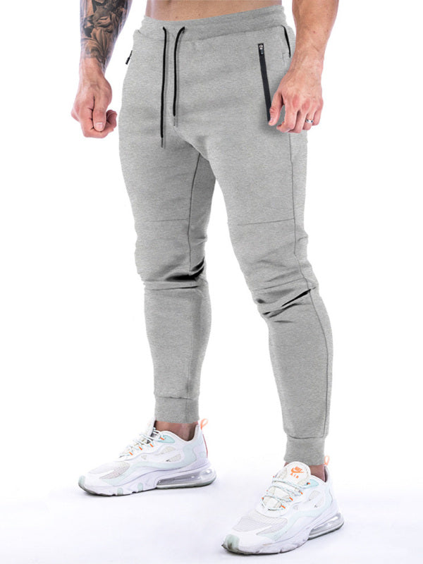 Men’s fitness sports back hanging towel feet training pants - Grey / S