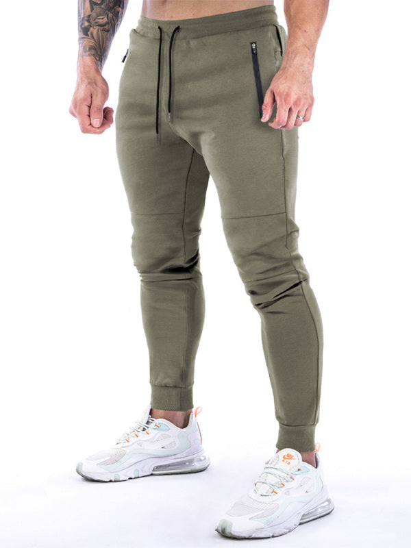 Men’s fitness sports back hanging towel feet training pants - Olive green / S