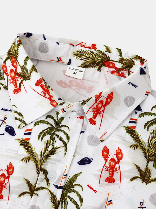 Men’s Floral Print Design Sleeve Beach Vacation Shirt