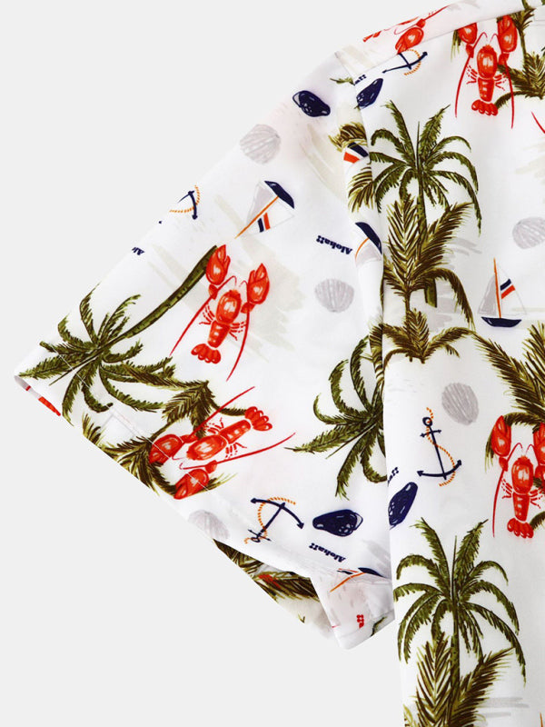 Men’s Floral Print Design Sleeve Beach Vacation Shirt