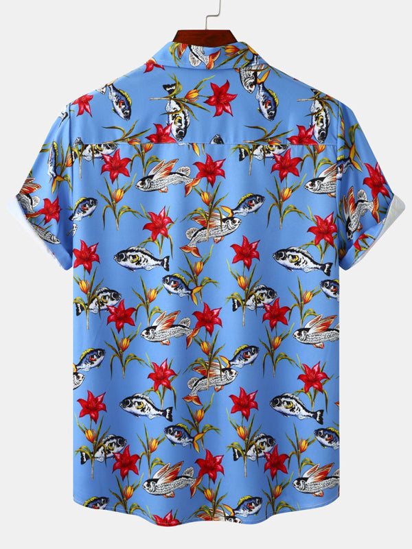 Men’s Floral Print Design Sleeve Beach Vacation Shirt
